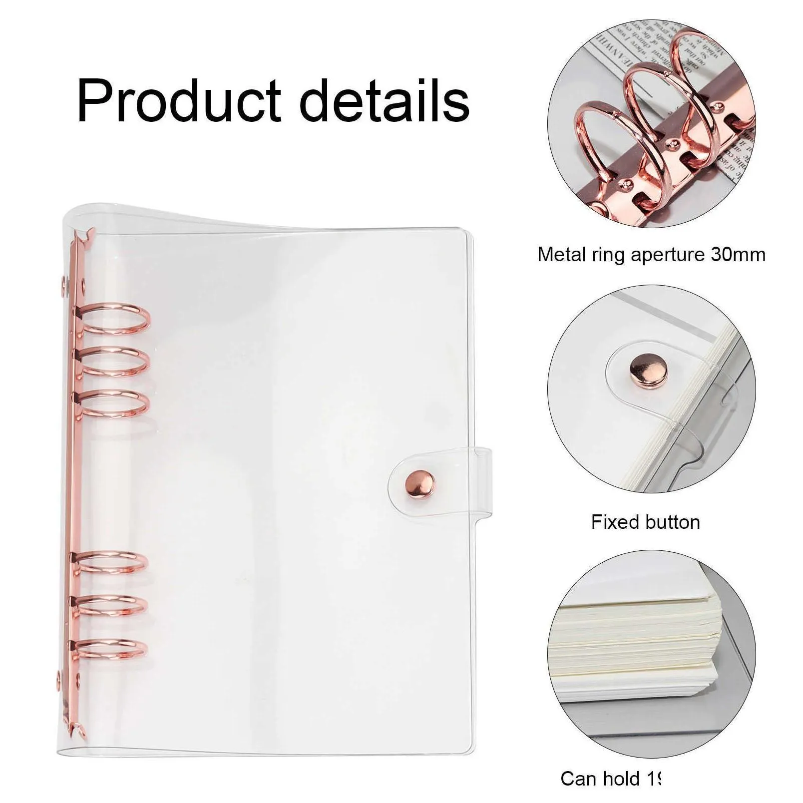 agenda journal diary planner pvc rose gold clear binders looseleaf 6 ring a5 a6 30mm binder cover 210611