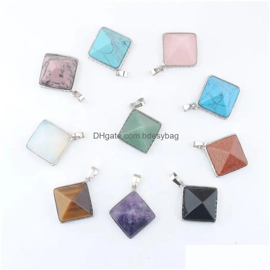 natural stones pyramid pendants square reiki purple crystal opal aventurine turquoise for jewelry making bn465