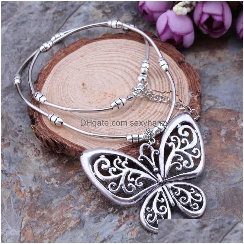 womens hollow butterfly tibetan silver pendant necklaces gstqn013 fashion gift national style women diy necklace pendants