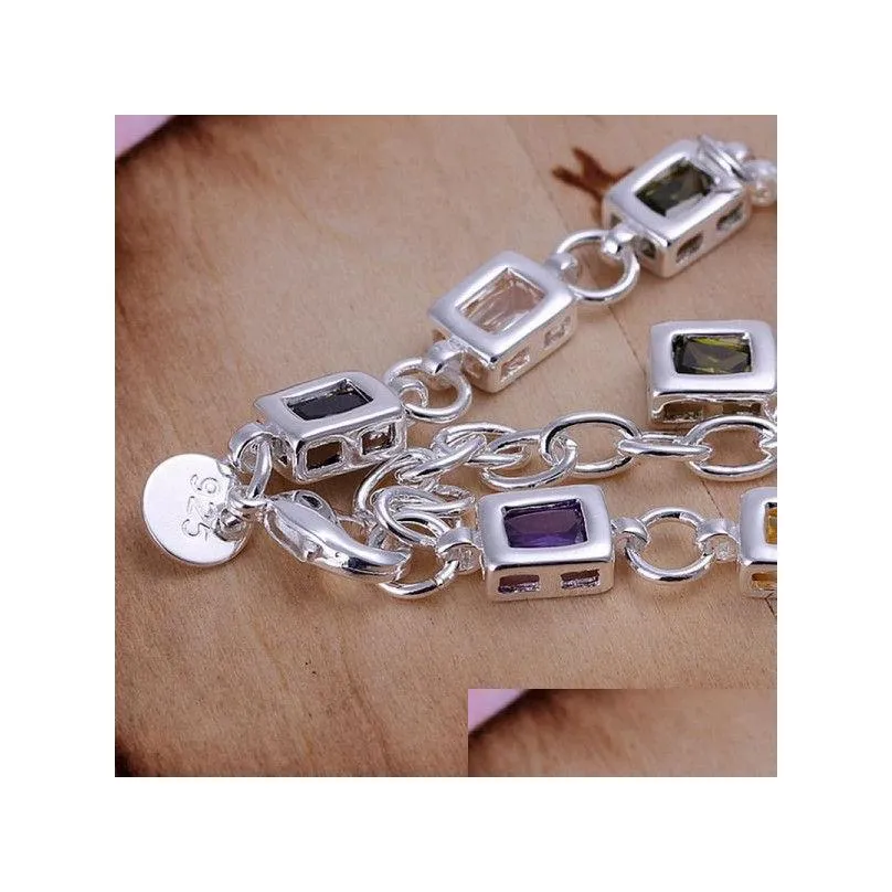 gift square color stone 925 silver cuff charm bracelets 20x0.6cm gssb261 womens sterling silver plated jewelry bracelet