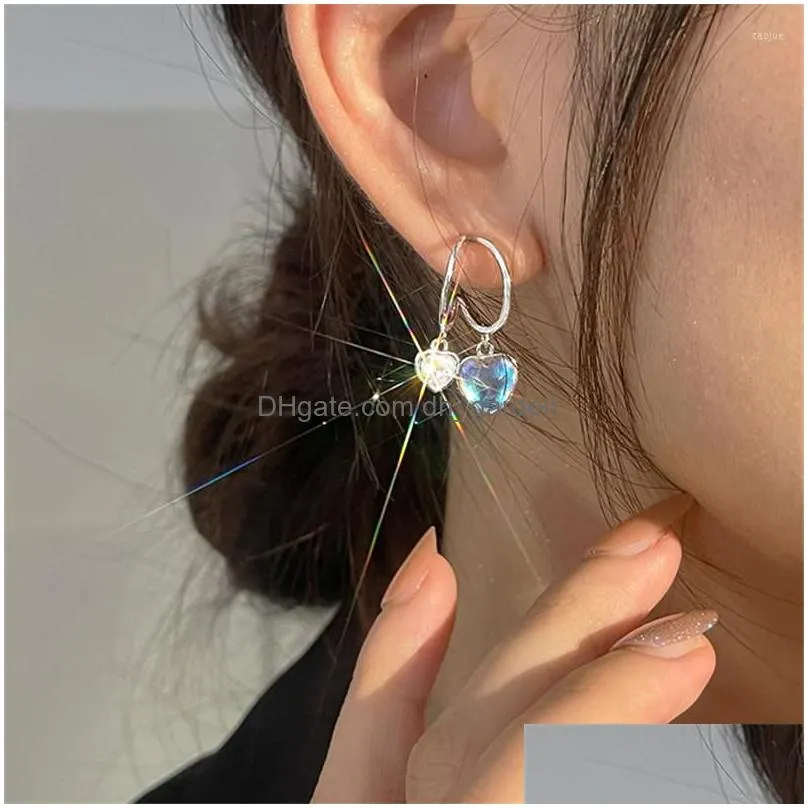 stud earrings trendy prevent allergy moonstone double heart earring for women girls party birthday jewelry gifts eh256