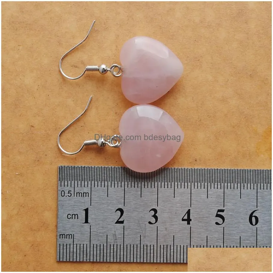 natural gem stone dangle earrings love heart shape bead opal lapis rose quartz amethyst drop earring wedding jewelry for women girls