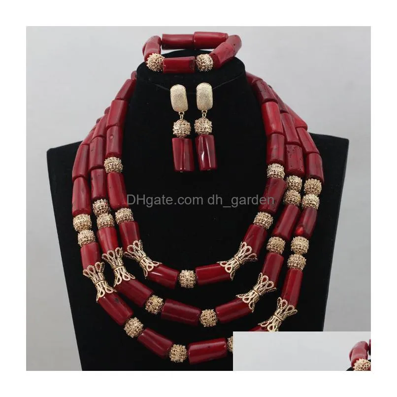 necklace earrings set big coral beaded bold statement diy lady fashion african high quality cnr593