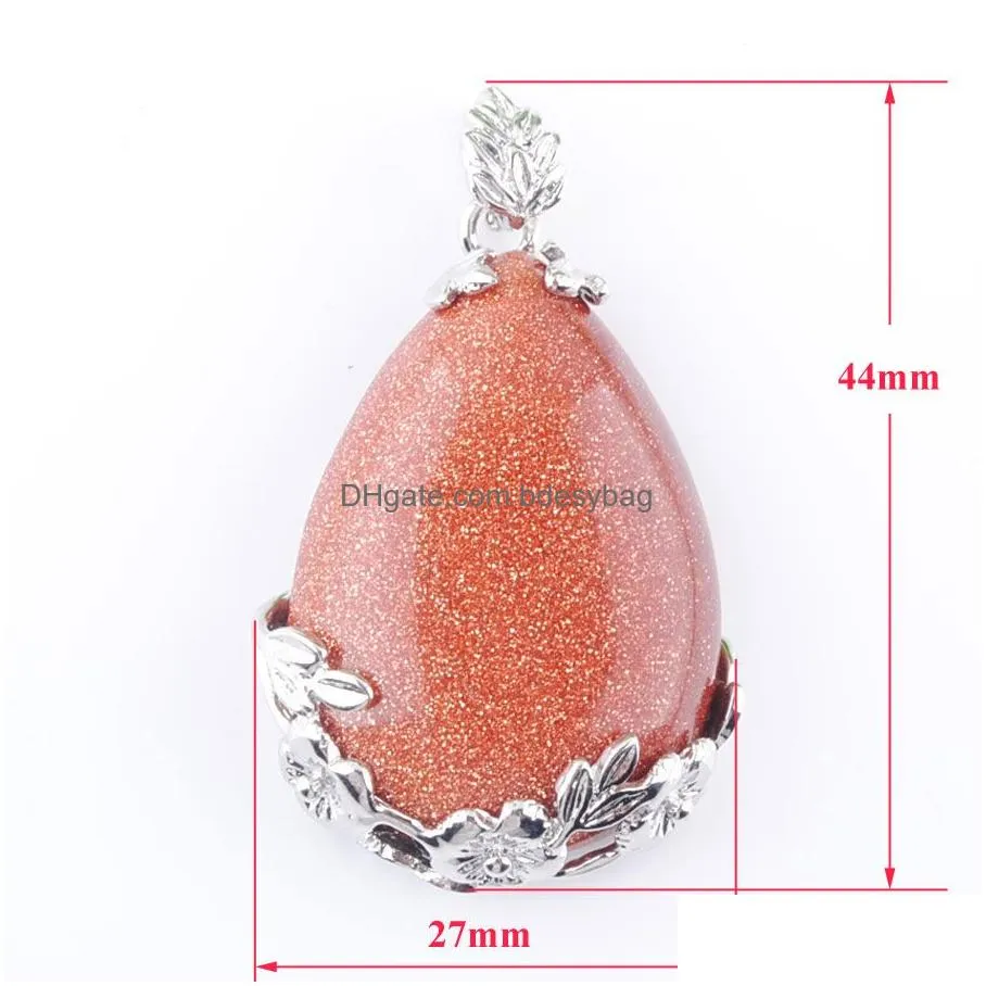 natural gem stone pendant teardrop golden sand love beads reiki chakra healing pendant necklace chain jewelry n3469