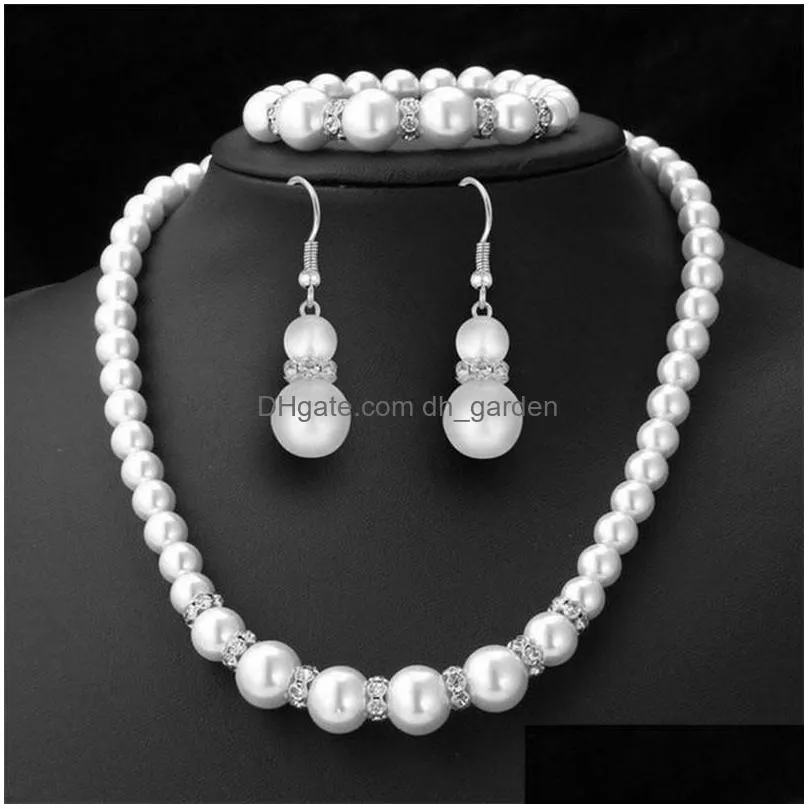 earrings necklace elegant 3 pcs round abs imitation pearl acrylic jewelry set bracelet for women bridal wedding engagementearrings