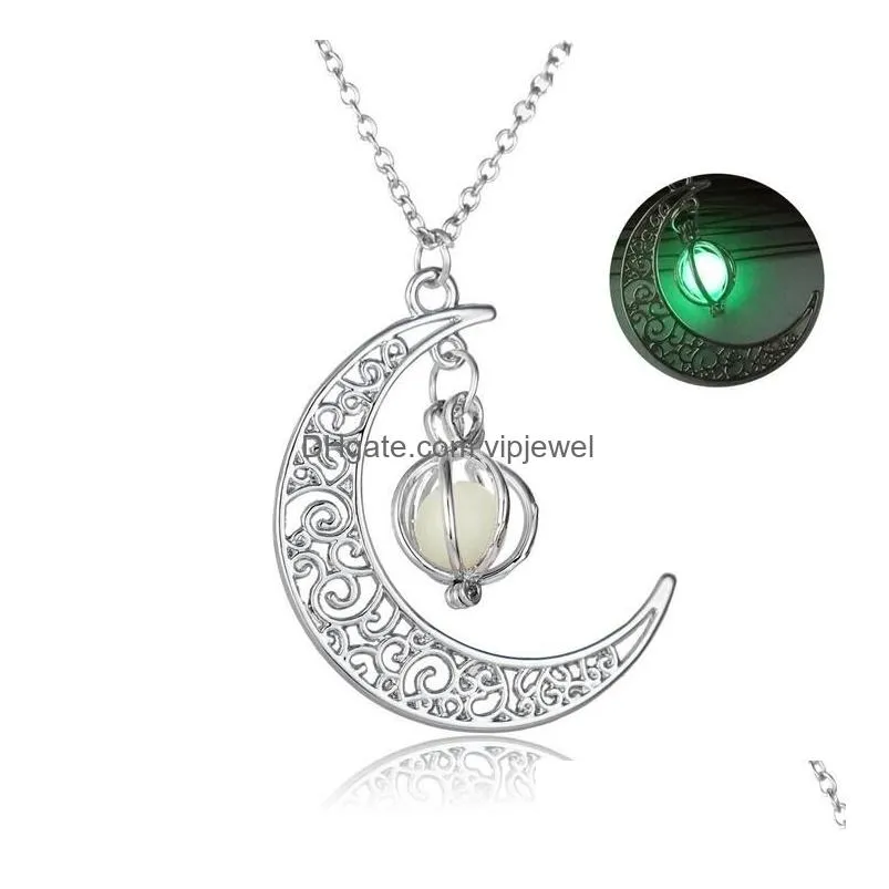  luminous beads moon pumpkin pendant necklace christmas halloween gift wfn115 with chain mix order 20 pieces a lot