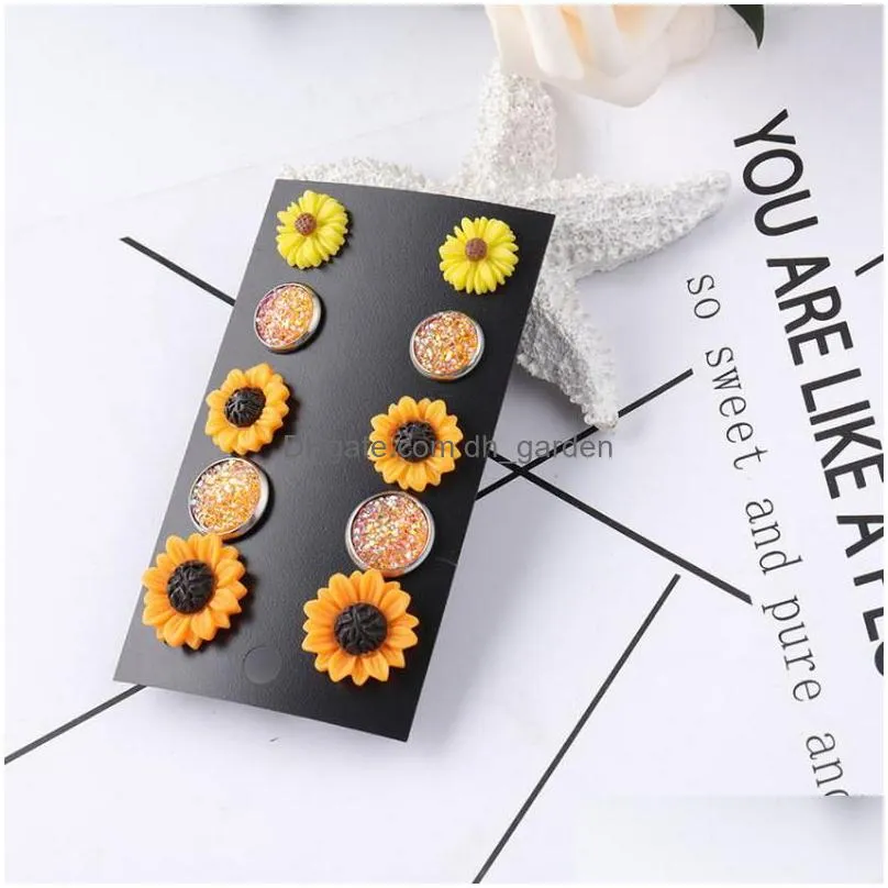 stud pairs/set resin daisy sunflower earrings for women fashion pierced faux druzy disc dot jewelry wholesalestud