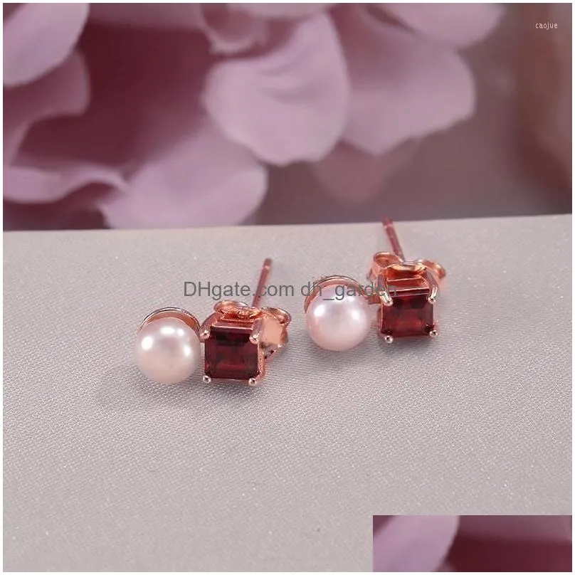 stud earrings fine jewelry pure 925 silver sterling garnet red natural freshwater pearls earring for women brincos ccei038