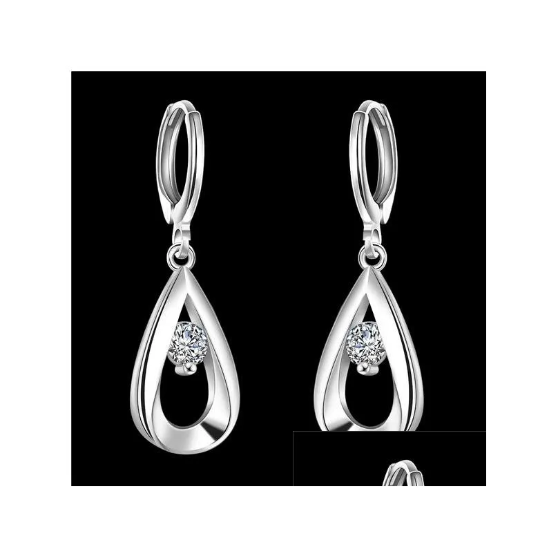 womens sterling silver plated water drop inlaid earrings ear cuff gsse614 fashion 925 silver plate earring jewelry gift