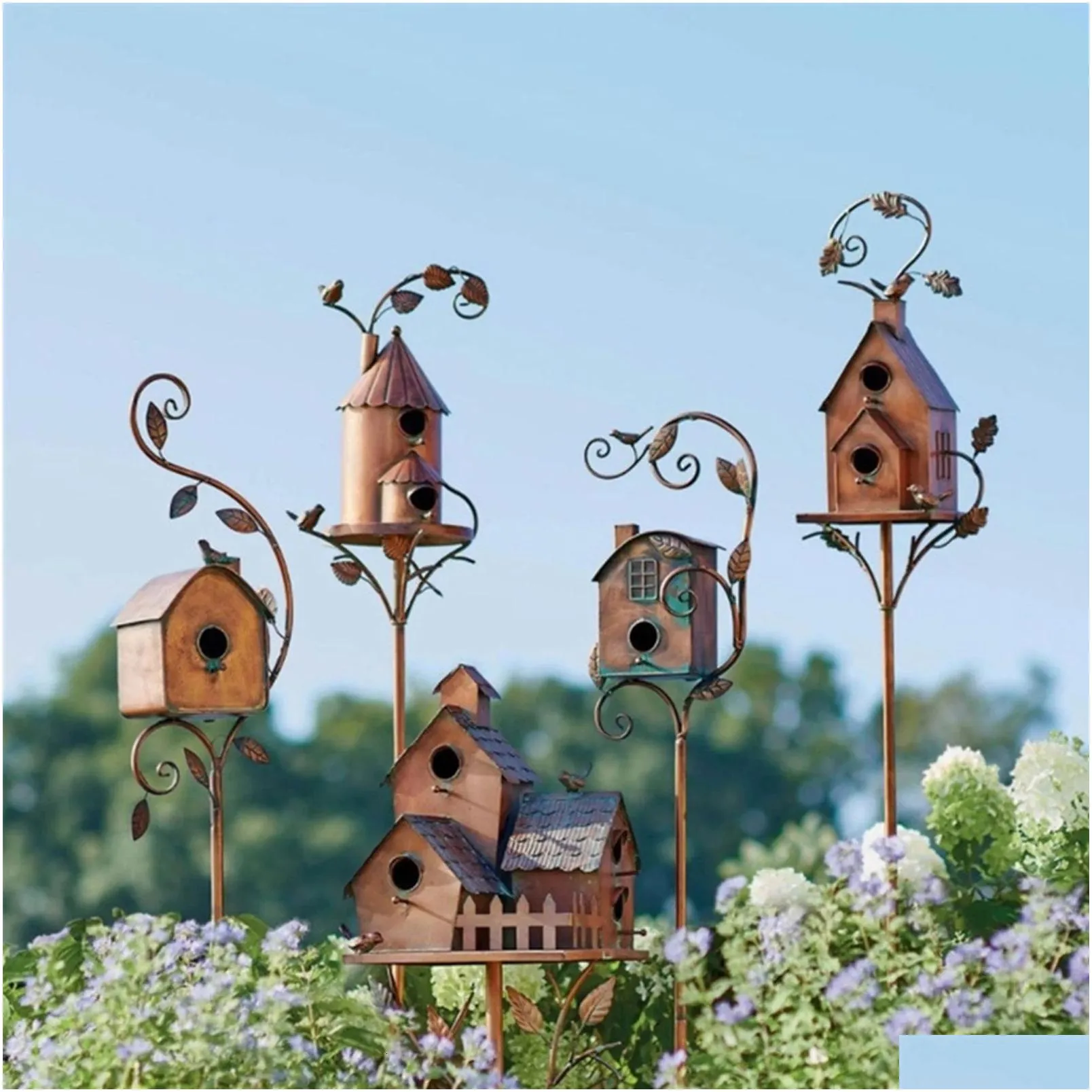 bird cages garden stake house attractive feeder exquisite stakes metal art with rod for home decor 221128