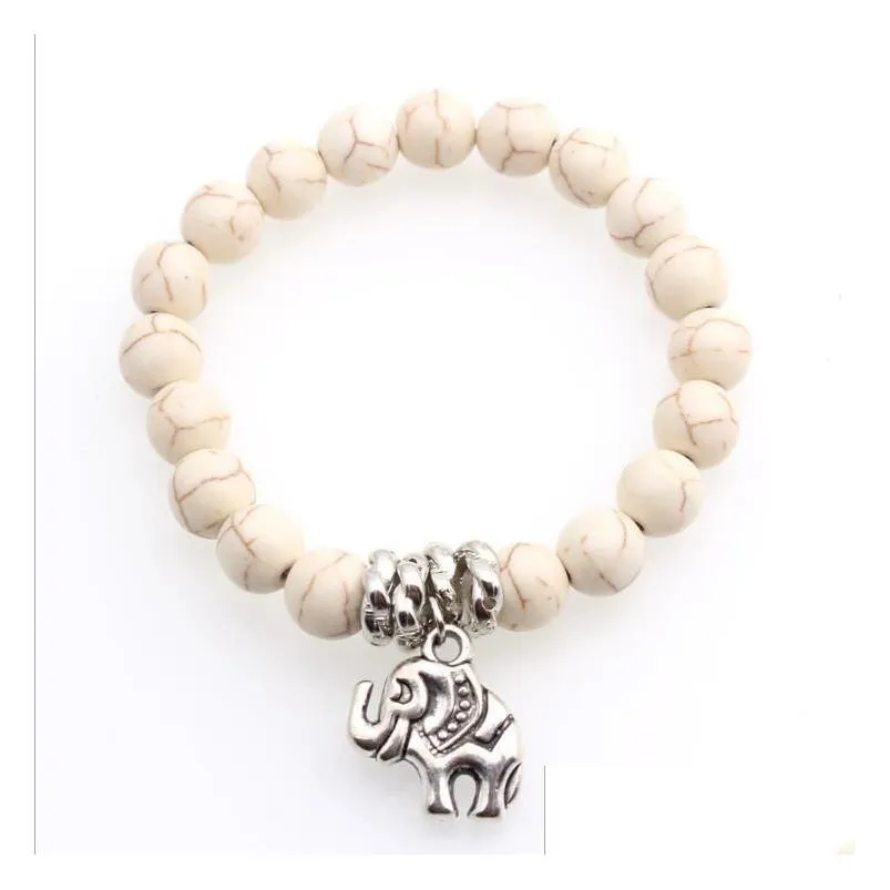 uni elephant beads tibetan silver turquoise link chain bracelets gstqb035 fashion gift national style women men diy bracelet