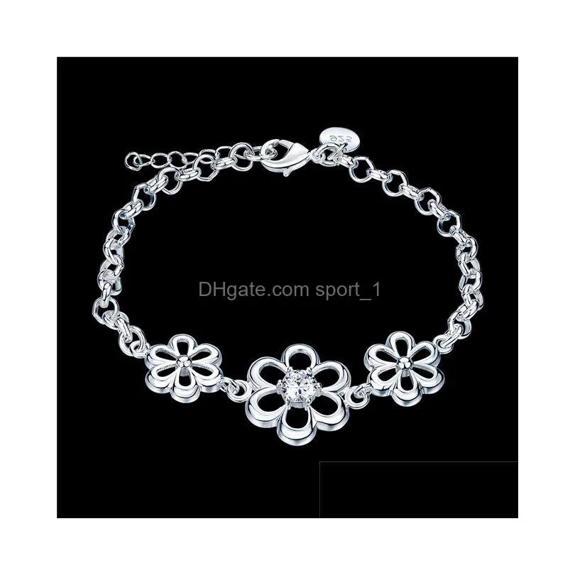 womens sterling silver plated flower charm bracelet gssb557 fashion 925 silver plate jewelry bracelets