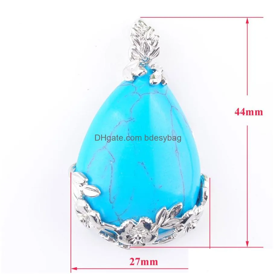 natural gem stone pendant teardrop blue turquoise love beads reiki chakra healing pendant necklace chain jewelry n3465