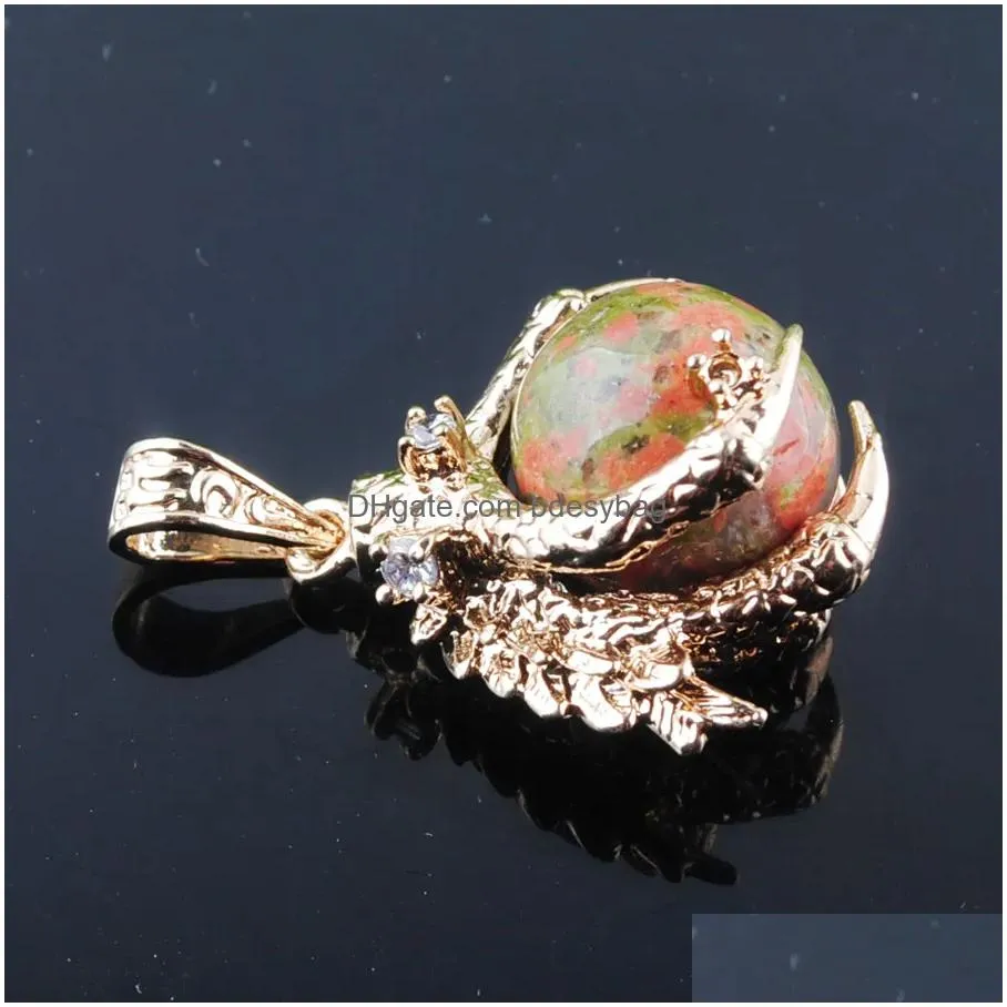 animal pendants natural stone unakite jasper raw gem charm amulet round ball dragon claw crystal reiki chakra pendants bead jewelry