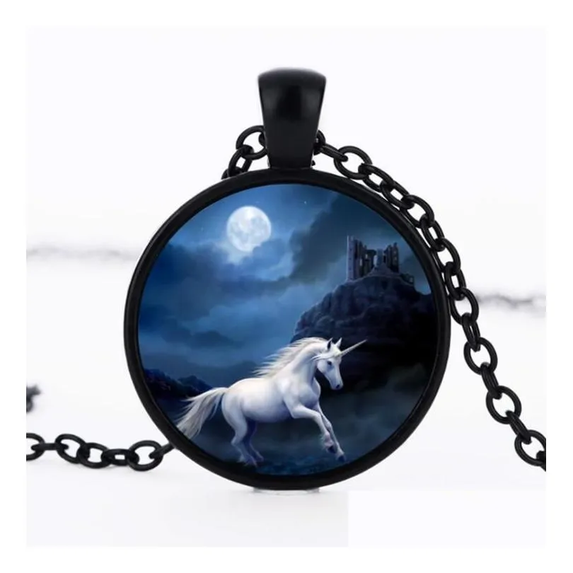 brand new hot white horse unicorn time gem pendant necklace with chain mix order 20 pieces a lot