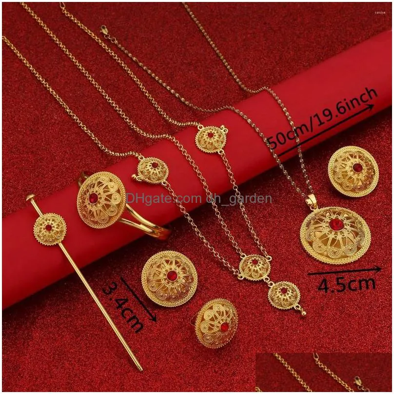 necklace earrings set ethiopian red stone african jewellry women wedding bride habesha jewelry