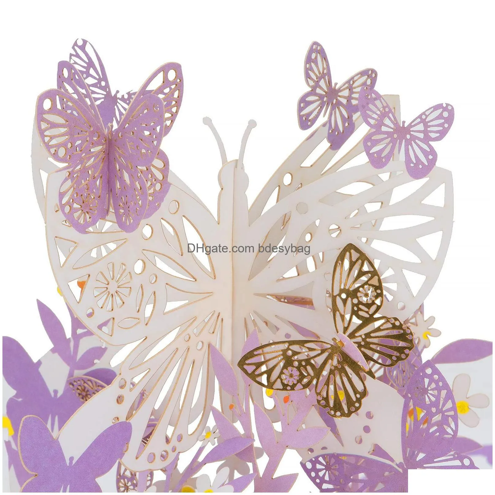 greeting cards purple butterfly birthday  up card flower 3d gift for women wife girl daughter mothers day thinking of you anniver