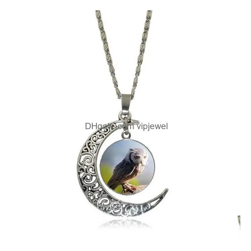 good aaddadd explosive owl moon time gemstone retro necklace wfn170 with chain mix order 20 pieces a lot