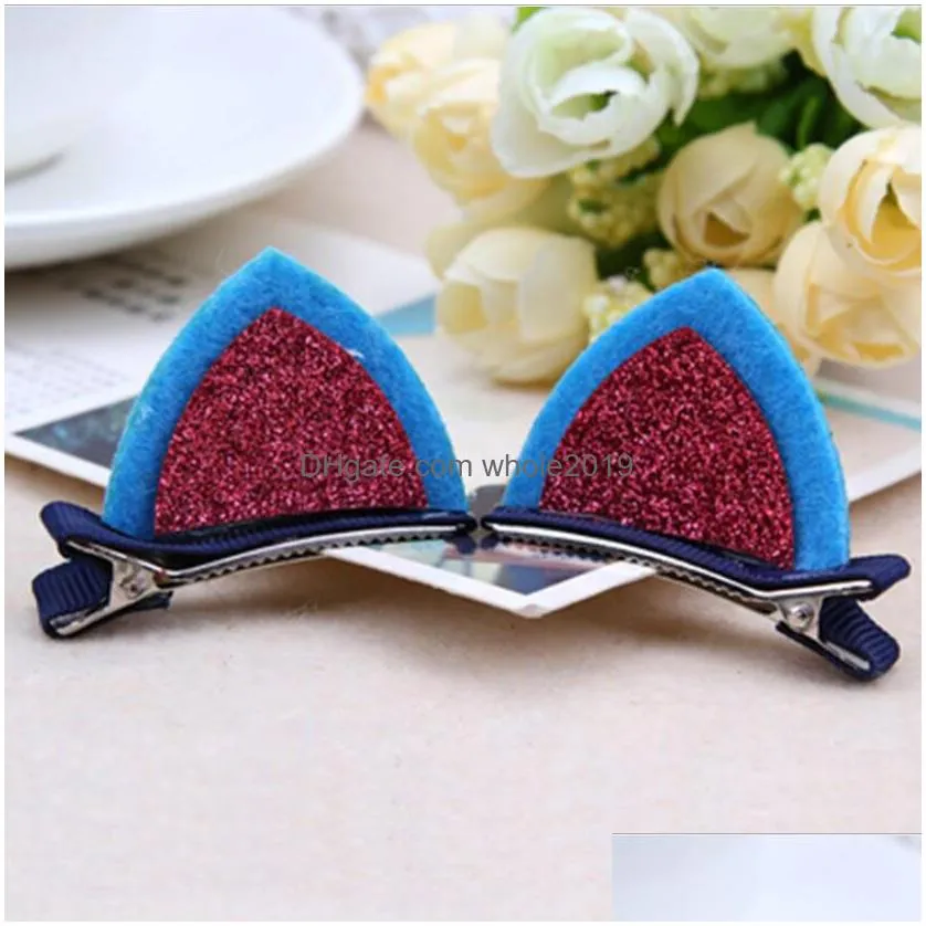autumn and winter threedimensional ears girls hair clips shiny baby hairpin gsfj052 mix order barrettes