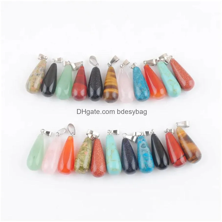 teardrop shape natural stone pendants random mixed pendulum charms for jewelry making diy earrings necklace bv011