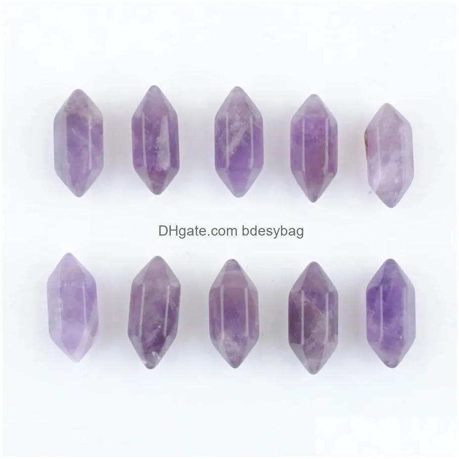 wholesale 20pcs loose gemstones hexagonal healing pointed reiki chakra natural stone amethysts opal crystal no hole pendant beads jewelry