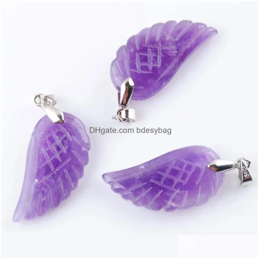 natural stone angel wings pendants beads for necklace earrings jewelry making aventurine flourite agates bn358