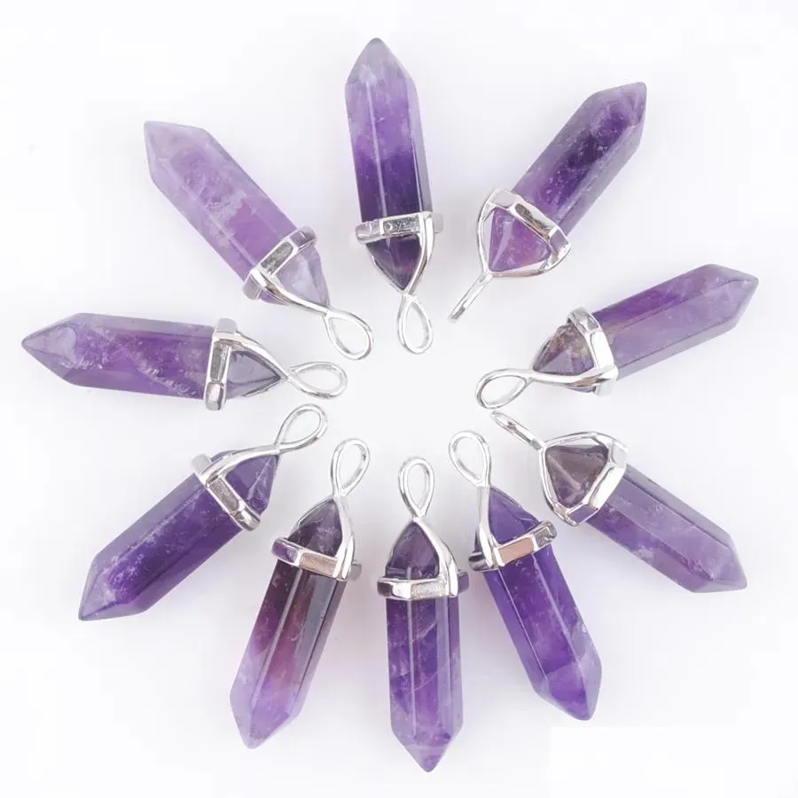 bullet shape natural stone pendant amethyst crystal men women chakra gem stones pendants summer jewelry gift n3039