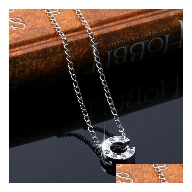 new alloy inlaid diamond letter necklace womens 26 letter pendant gsfn004 with chain mix order 20 pieces a lot