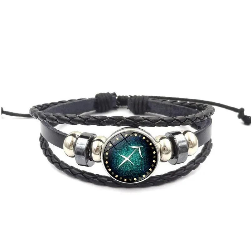 twelve constellations time gem bracelets vintage leather bracelet gsfb476 mix order 20 pieces a lot charm