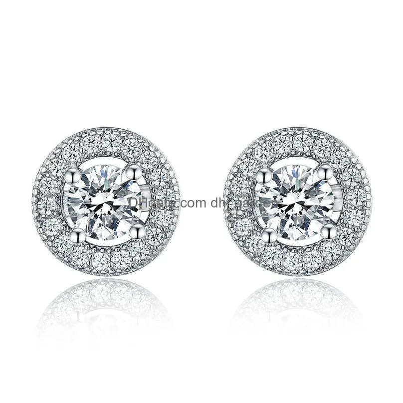 stud earrings real 925 sterling silver classic crystal zirconia micro pave for women anniversary gifts fashion jewelry