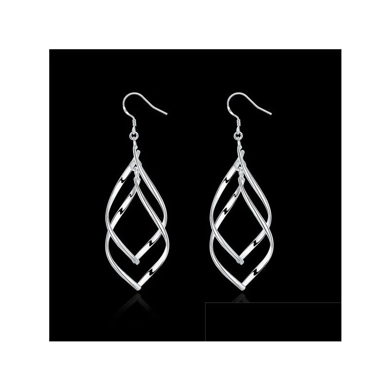 womens sterling silver plated double plantain earrings dangle chandelier gsse168 fashion 925 silver plate earring gift