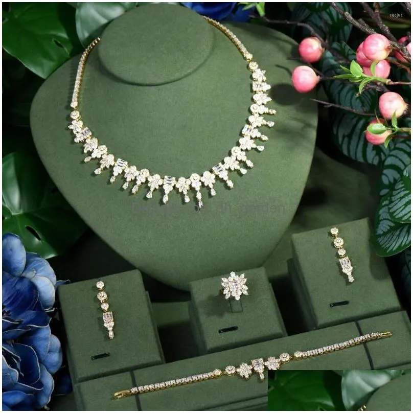 necklace earrings set 4pcs brilliant cubic zirconia stone luxury african dubai bridal jewelry for women party dress accessories n132