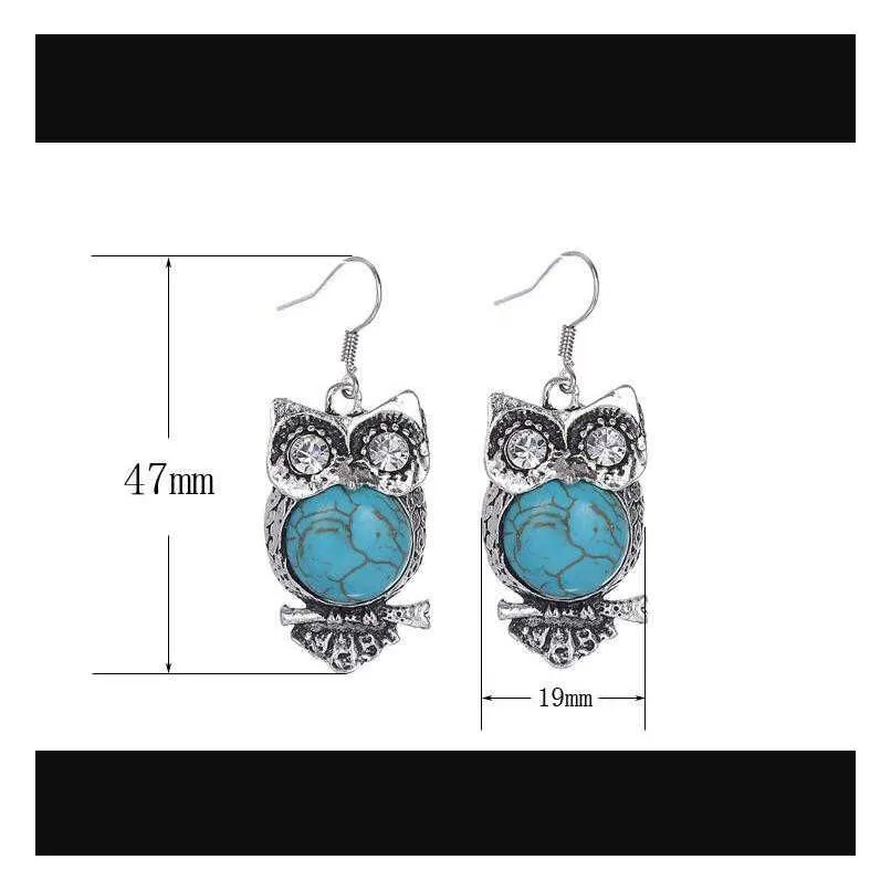 womens owl tibetan silver turquoise dangle chandelier earrings gstqe012 fashion gift national style women diy earring