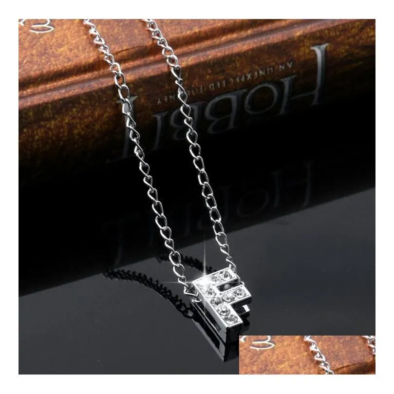 new alloy inlaid diamond letter necklace womens 26 letter pendant gsfn004 with chain mix order 20 pieces a lot