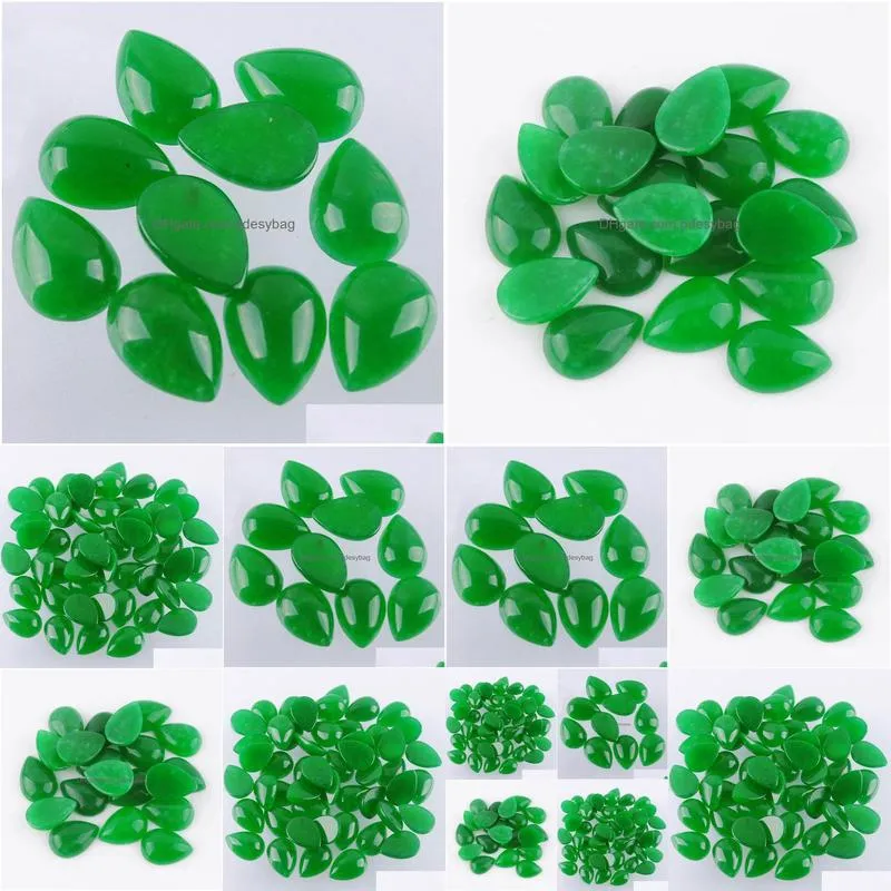 natural green jade gemstones teardrop 13x18mm cabochon no hole loose beads for diy jewelry making earrings bracelets necklace rings