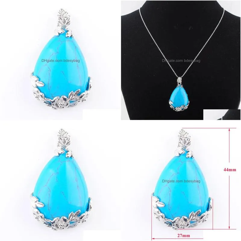 natural gem stone pendant teardrop blue turquoise love beads reiki chakra healing pendant necklace chain jewelry n3465