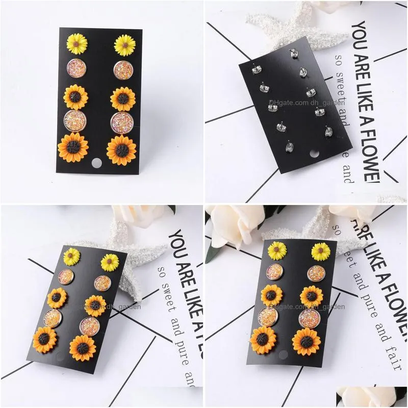 stud pairs/set resin daisy sunflower earrings for women fashion pierced faux druzy disc dot jewelry wholesalestud