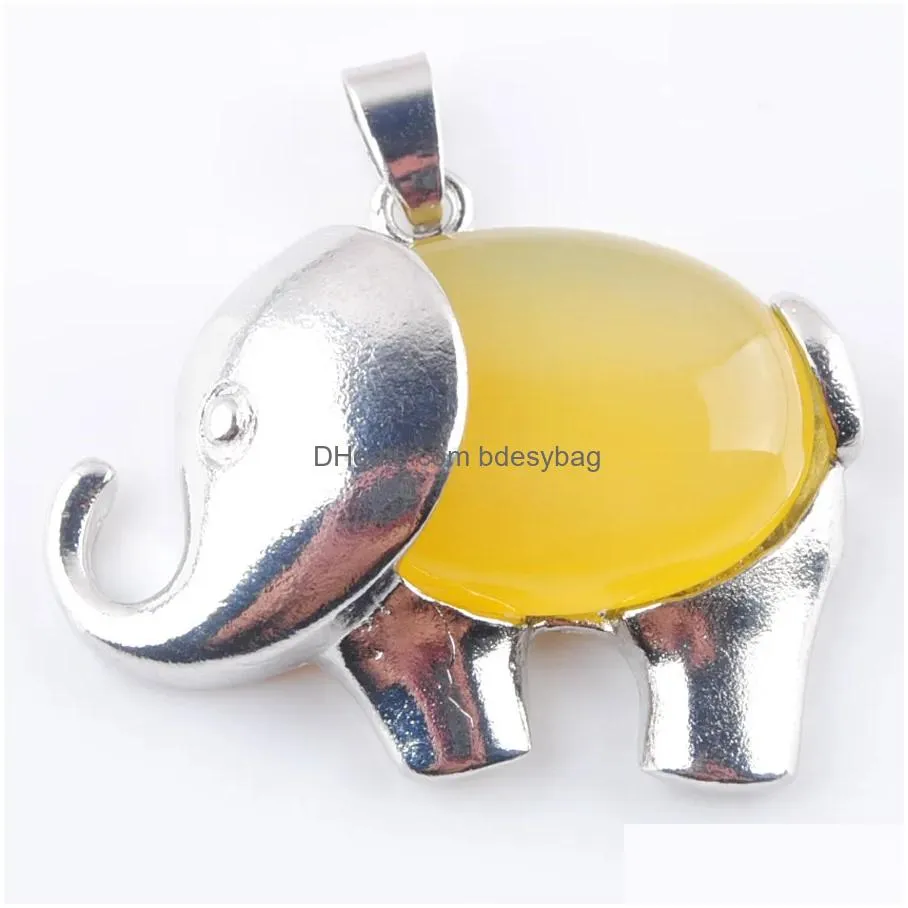 yowost cute elephant animal pendants natural gemstones agates jades gift chakra jewelry energy for women bn368