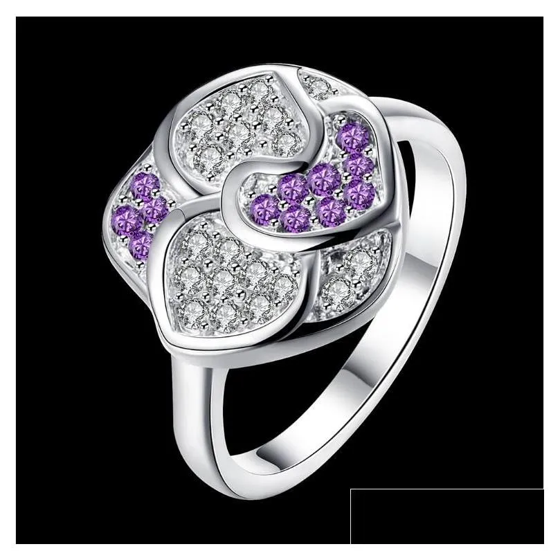 womens sterling silver plated heart flower zircon ring gssr350 fashion 925 silver plate rings