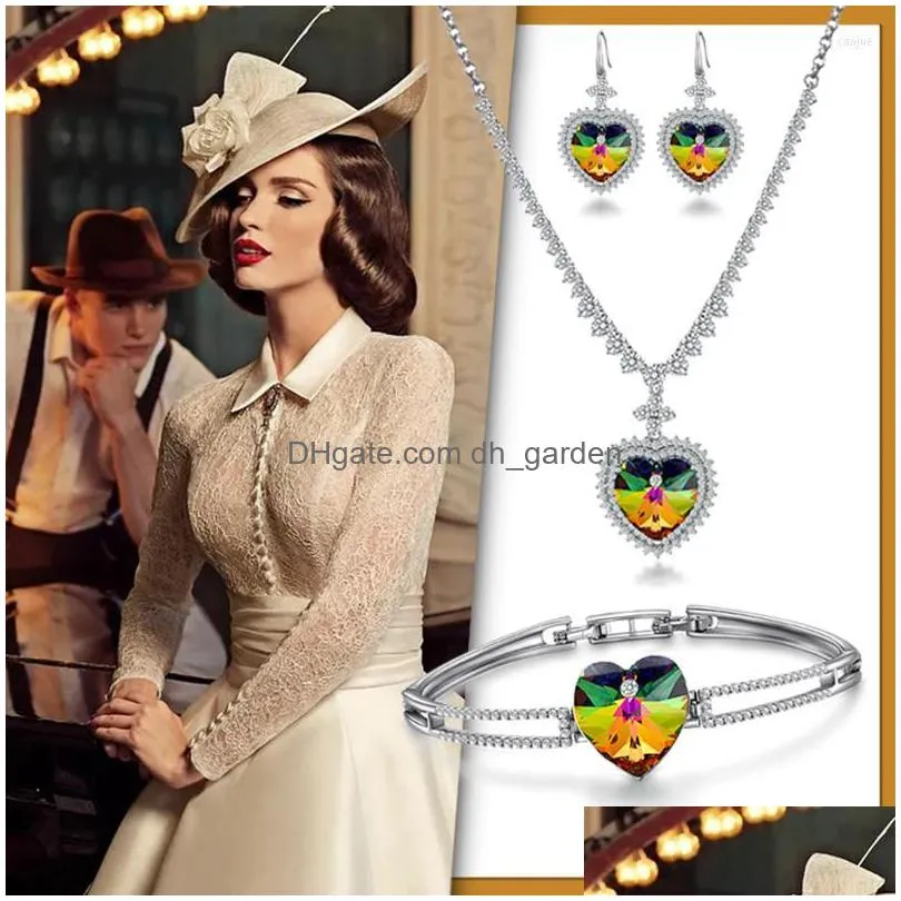 necklace earrings set farlena wedding jewelry classic loveheart and bracelet austria crystal zircon bridal sets