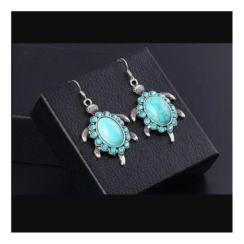 womens cute turtle tibetan silver turquoise charm earrings gstqe092 fashion gift national style women diy earring