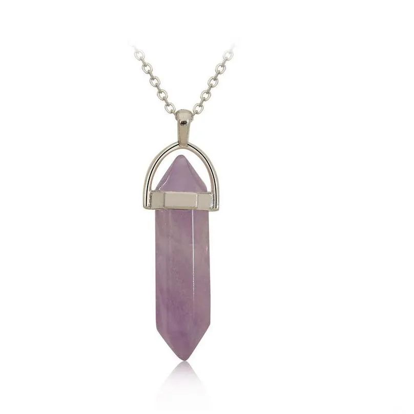 natural stone hexagonal pillar pendant bullet head white crystal necklace gsfn628 with chain mix order pendant necklaces