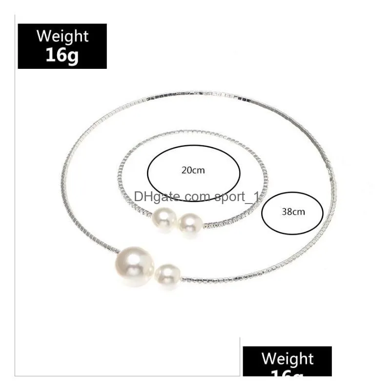 pearl and diamond bride necklaces bracelet jewel set gsfs018 fashion women gift twopiece suit wedding jewelry sets