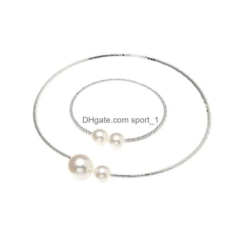 pearl and diamond bride necklaces bracelet jewel set gsfs018 fashion women gift twopiece suit wedding jewelry sets