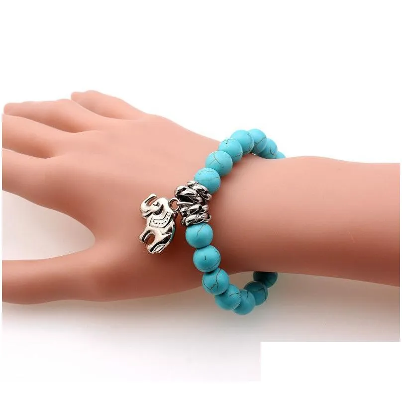 uni elephant beads tibetan silver turquoise link chain bracelets gstqb035 fashion gift national style women men diy bracelet