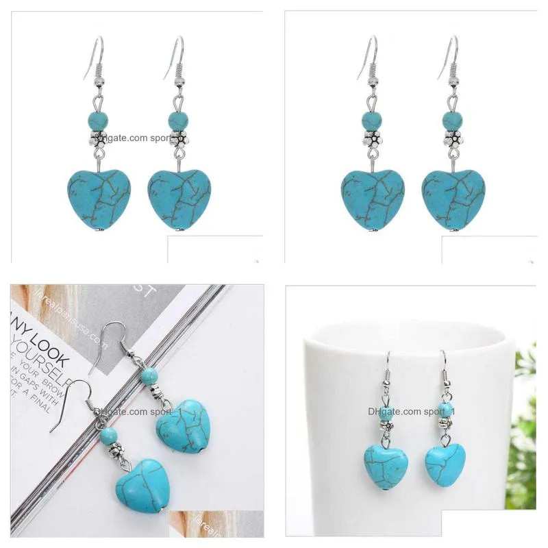 womens heart tibetan silver turquoise dangle chandelier earrings gstqe007 fashion gift national style women diy earring