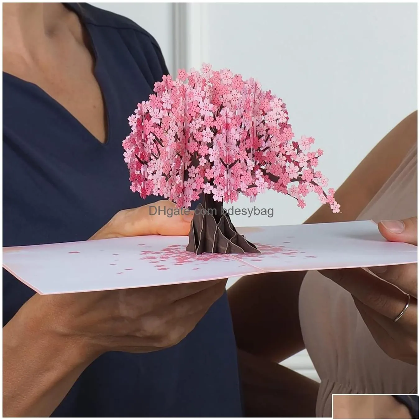 greeting cards 3d cherry blossom  up card for valentines spring mothers day all ocns 5 x 7 er includes envelope and note tag drop