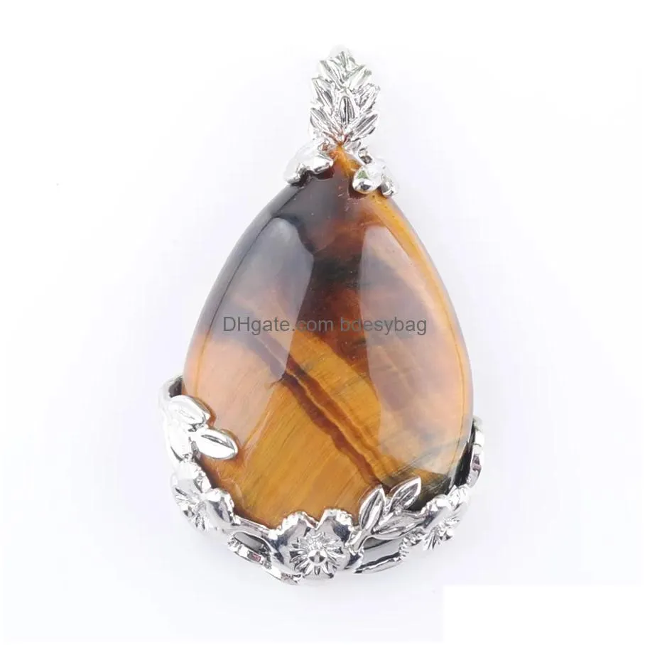 natural gem stone pendant teardrop tigers eye love beads reiki chakra healing pendant necklace chain jewelry n3462