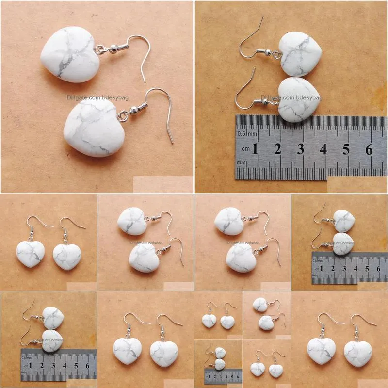 natural white turquoise beads stone dangle chandelier earrings for women romantic heart shaped pendant hanging earring fashion jewelry