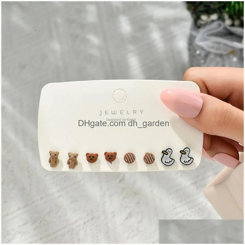 stud earrings s925 needle 4pairs kawaii set colorful flower fruits ear post for girls students korea jewelry gifts